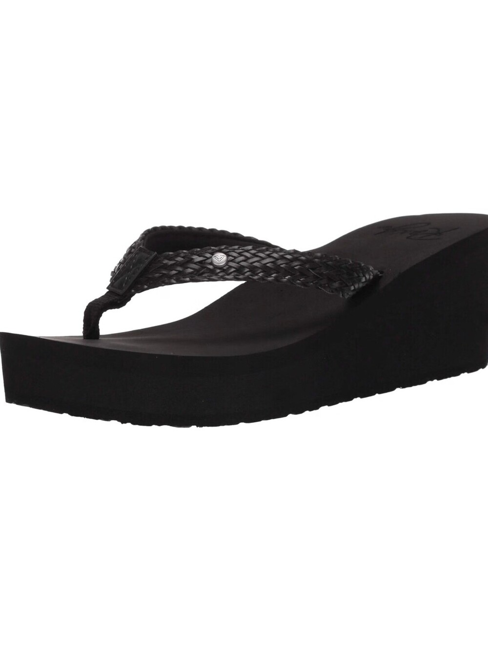 Roxy Melee Black Synthetic Braided Leather Wedge Flip Flops with Memory Foam sz9